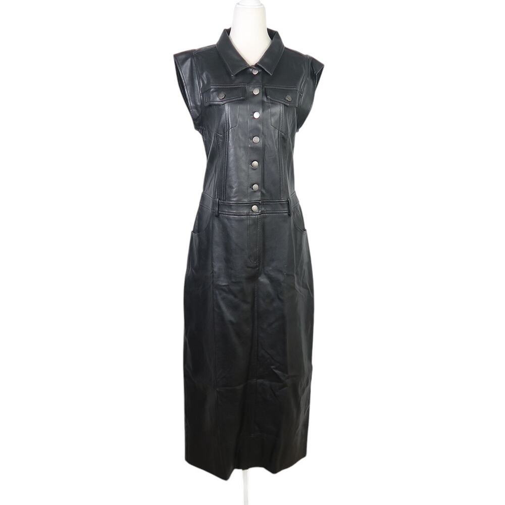Free People Danni Black Faux Leather Midi Shirt Dress Small
